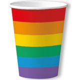 50x Gay pride thema bekertjes regenboog 200 ml - Papieren wegwerp servies - Regenbogen Gay Parade versieringen/decoraties
