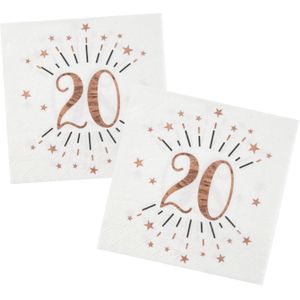 Verjaardag feest servetten leeftijd - 20x - 20 jaar - rose goud - 33 x 33 cm