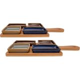 Set van 2x stuks serveerplanken bamboe 29 x 20 cm met 8x luxe hapjes/saus/tapas schaaltjes