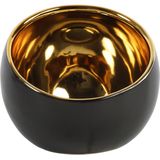 Countryfield Luxe theelichthouder - Veneta - keramiek - zwart/goud - D15 x H13.5 cm