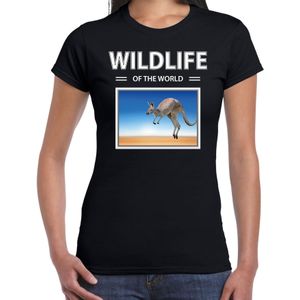 Dieren foto t-shirt Kangoeroe - zwart - dames - wildlife of the world - cadeau shirt Kangoeroes liefhebber