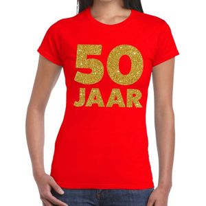 50 Jaar gouden glitter verjaardag t-shirt rood dames - dames shirt  50 Jaar -  Sarah kleding