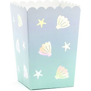 Popcorn bakjes zeemeermin/oceaan thema 12,5 cm - Setje van 6x stuks - Snoep bakjes kinderverjaardag/kinderfeestje