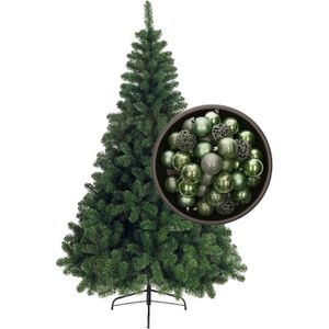Bellatio Decorations kerstboom H180 cm - met kerstballen salie groen