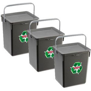 3x stuks opslagboxen/emmers kunststof met deksel antraciet 5 liter 20 x 17 x 23 cm - Bewaarbak