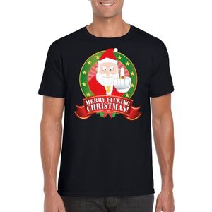 Foute Kerst t-shirt zwart gangster Kerstman - Merry Fucking Christmas voor heren - Kerst shirts
