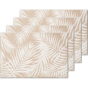 Zeller placemats palm bladeren print - 10x - linnen - 45 x 30 cm - beige