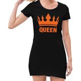 Zwart  jurkje met  oranje Queen en kroon - jurkje dames - Zwart Koningsdag kleding