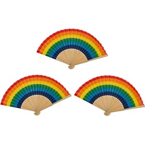 Spaanse hand waaier - 5x - Pride/Regenboog/LHBTIQ+ - bamboe/papier - 21 cm