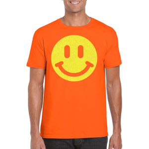 Bellatio Decorations Verkleed shirt heren - smiley - oranje - carnaval/foute party - feestkleding