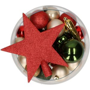 Bellatio Decorations kerstballen -33 st -rood/champagne/groen kunststof -met piek