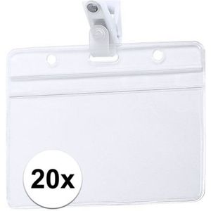 Multipack van 20x ID badgehouder met bevestigings clipje 11,5 x 9,2 cm