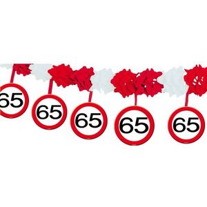 65 jaar verjaardag slingers met stopborden 4 meters - Feestartikelen/leeftijd versieringen