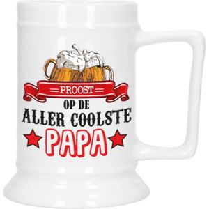 Bellatio Decoration Cadeau Bierpul voor papa - rood - proost - keramiek - 530 ml - Vaderdag