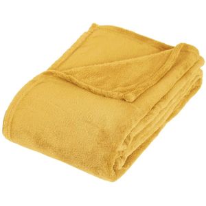 Fleece deken/fleeceplaid oker geel 130 x 180 cm polyester - Bankdeken - Fleece deken - Fleece plaid
