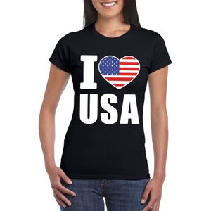 Zwart I love USA - Amerika supporter shirt dames - Amerikaans t-shirt dames