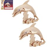 2x stuks houten dieren 3D puzzel dolfijn - Speelgoed bouwpakket 23 x 18,5 x 0,3 cm.