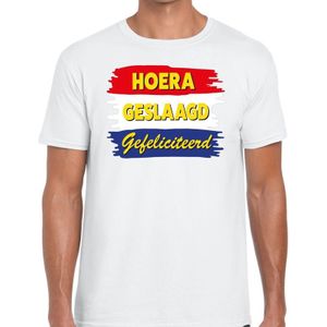 Hoera geslaagd gefeliciteerd t-shirt wit heren - feest shirts heren - geslaagd kleding