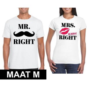 Mr. Right  &amp; Mrs. Always Right koppel t-shirts wit maat M
