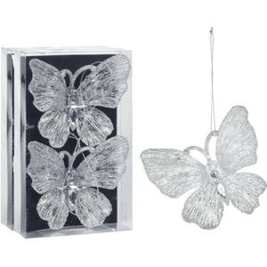 Christmas Decoration kersthangers vlinders 4x-transparant glitter 15cm