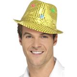 2x stuks pailletten hoedje goud met LED lichtjes - Carnaval verkleed feesthoedje voor volwassenen