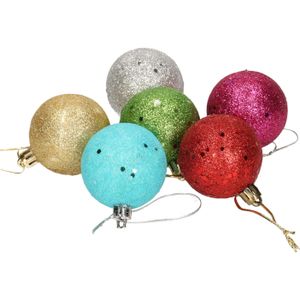 24x Gekleurde glitter kerstballen van piepschuim 5 cm - Kerstboomversiering - Kerstversiering/kerstdecoratie