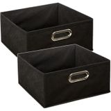 Set van 2x stuks opbergmand/kastmand 14 liter zwart linnen 31 x 31 x 15 cm - Opbergboxen - Vakkenkast manden