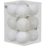 12x Witte kunststof kerstballen 6 cm - Glans/mat/glitter - Onbreekbare plastic kerstballen wit