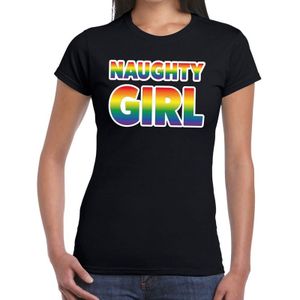 Naughty girl gay pride t-shirt zwart met regenboog tekst voor dames -  Gay pride/LGBT kleding