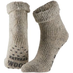 Wollen huis sokken anti-slip voor kinderen beige maat 31-34 - Slofsokken jongens/meisjes