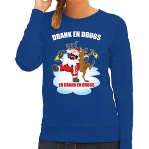 Foute Kerstsweater / kersttrui Drank en drugs blauw voor dames - Kerstkleding / Christmas outfit
