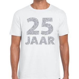 25 jaar zilver glitter verjaardag t-shirt wit heren - verjaardag / jubileum shirts