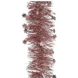 Kerstversiering kunststof glitter ster piek 19 cm en folieslingers pakket oud roze van 3x stuks - Kerstboomversiering