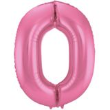 Folat folie ballonnen - Verjaardag leeftijd cijfer 30 - glimmend roze - 86 cm - en 2x feestslingers