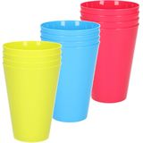 12x stuks onbreekbare kunststof drinkglazen 430 ML in het blauw-groen-roze - Camping/verjaardag/peuters/kleuters