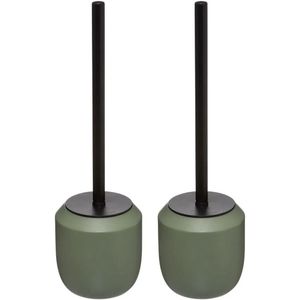 5Five WC-/toiletborstels met houder kaki groen polyresin 39 cm - Set 2x