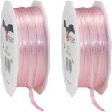 3x Luxe Hobby/decoratie roze satijnen sierlinten 0,3 cm/3 mm x 50 meter- Luxe kwaliteit - Cadeaulint satijnlint/ribbon