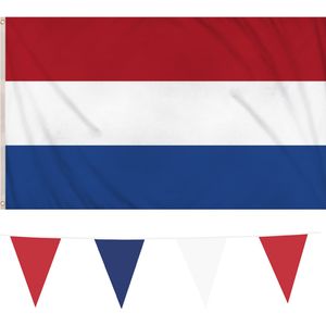 Henbrandt - Nederlandse vlaggen set - vlag 90 x 150 cm/vlaggenlijnen 10 meter