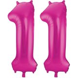 Cijfer ballonnen - Verjaardag versiering 11 jaar - 85 cm - roze