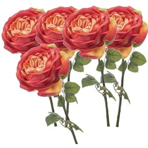 5x Oranje rozen kunstbloem 66 cm - Kunstbloemen boeketten
