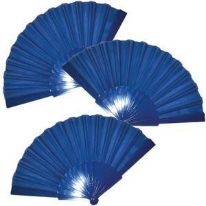 4x stuks handwaaiers/Spaanse waaiers blauw - polyester - Verkoeling in de zomer