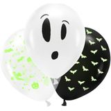 Set van 9x stuks Halloween Glow in the dark blacklight ballonnen met print 30 cm - Halloween feestversiering/decoratie