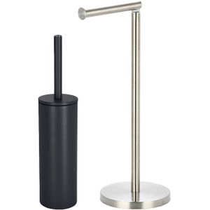 Spirella Badkamer accessoires set - WC-borstel/toiletrollen houder - metaal - zwart/zilver - Luxe uitstraling