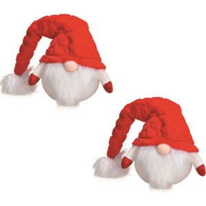 2x stuks pluche gnome/dwerg decoratie poppen/knuffels rood 25 x 15 cm - Kerstgnomes/kerstdwergen/kerstkabouters
