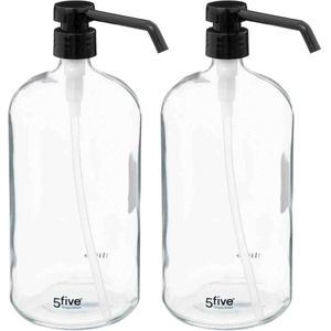 5five Zeeppompjes/zeepdispensers van glas - 2x stuks - 1 liter