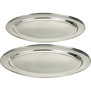 Excellent Houseware serveerschalen set - 2x stuks - ovaal - zilver - rvs - 35 x 21 cm/40 x 26 cm - voedsel serveren