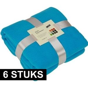 6x Fleece dekens/plaids turquoise 130 x 170 cm - Woondeken - Fleecedekens