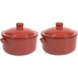 Terracotta Oviedo - 2x Stenen Ovenschalen/Stoofpotten 25 cm - Geschikt voor Gas en Keramisch