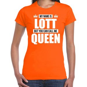 Naam cadeau My name is Lott - but you can call me Queen t-shirt oranje dames - Cadeau shirt o.a verjaardag/ Koningsdag