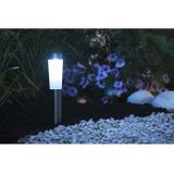 10x Solar tuinlampen pilaar/paal op zonne-energie 56 cm - RVS - Tuindecoratie/accessoires - Tuinverlichting - Tuinlampen - Buiten verlichting - Buiten lampen - Solar/zonne-energie lampen voor in de tuin 10 stuks